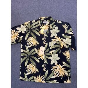 #A057 Tommy Bahama Mens Medium NWT 100% Silk Camp Shirt Black Tropical Floral